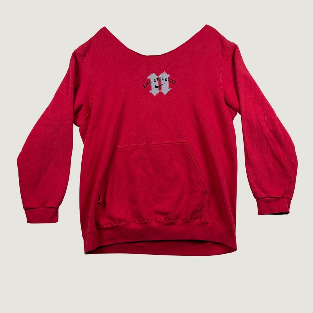 Vtg Nike Sweatshirt Womens Athletics Embroidered Center Swoosh Raw Neck XL Red